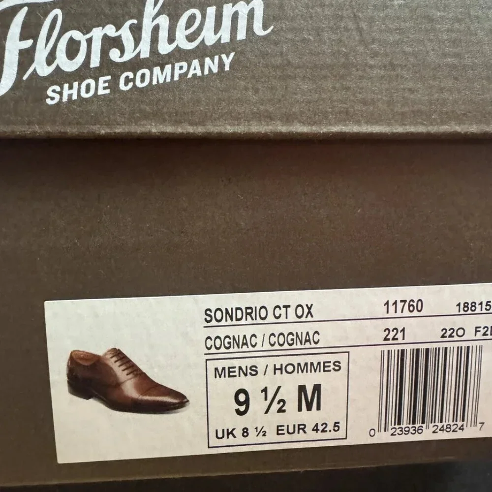 Florsehim Mens Sondrio Cap Toe Oxford Cognac Size 9.5 M